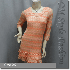 Metallic Thread Zig Zag Ruffled Tunic Dress Top Orange