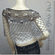 Party Wear Crochet Knit Net Poncho Wrap Cape Black w/ Silvery Beads