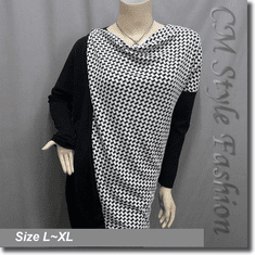 Patchwork Houndstooth Drapy Tunic Smock Top Black