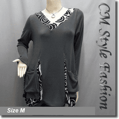 Patchwork Pockets Frock Tunic Shift Dress Gray/Grey