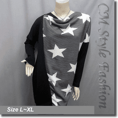 Patchwork Star Pattern Drapy Tunic Smock Top Black