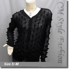 Pointed Bobbles Knit Sweater Cardigan Top Black