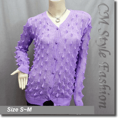 Pointed Bobbles Knit Sweater Cardigan Top Purple
