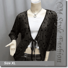 Polka Dots Lace Trimmed Front Tie Sheer Cardigan Top Brown