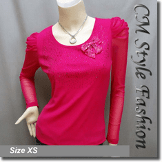 Ruched Shoulder Sequined Sheer Sleeve Boho Top Pink