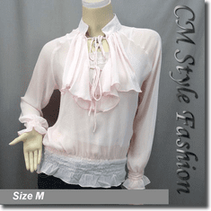 Ruffle Chiffon Blouse Top Pink