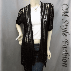 Ruffled Flowy Gossamer Mesh Cardigan Black