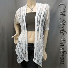 Ruffled Flowy Gossamer Mesh Cardigan Off White