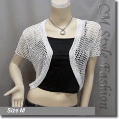 Sequin Crochet Shrug Bolero Topper White