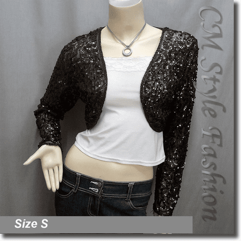 Sequined Embroidered Cropped Shrug Bolero Brown