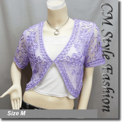 Sequined Embroidery Shrug Bolero Purple