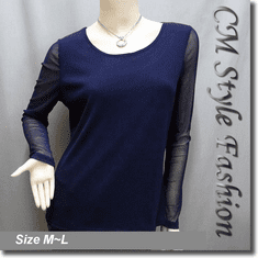 Sexy Chic Sheer Sleeves Hobo Blouse Top Blue