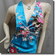 Sexy Floral Halter Back Tie Silky Satin Bare Back Top Blue