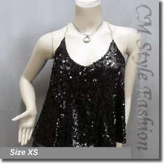Sexy Glamorous Sequined Camisole Blouse Top Black