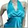 Sexy Halter Back Tie Silky Satin Bare Back Top Blue