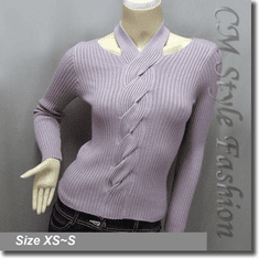 Sexy Halter Neck Long Sleeves Twisted Patterns Blouse Top Light Purple