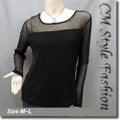 Sexy Sheer Sleeves Hobo Blouse Top Black