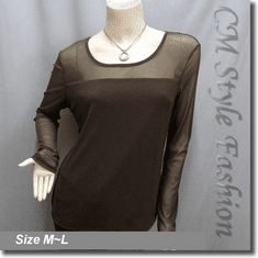 Sexy Sheer Sleeves Hobo Blouse Top Brown