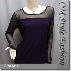Sexy Sheer Sleeves Hobo Blouse Top Purple