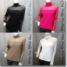 Sexy Sheer Sleeves Turtleneck Blouse Top Series