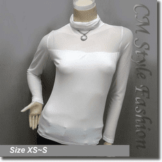Sexy Sheer Sleeves Turtleneck Blouse Top White