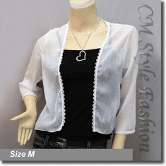 Sheer Crochet Trim Shrug Cropped Bolero Topper White