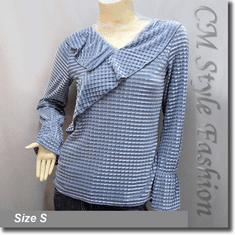Sheer Mesh Neckline Ruffled Boho Blouse Top Gray