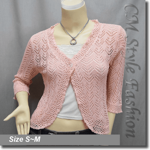 Silvery Thread Crochet Knit Cardigan Topper Pink