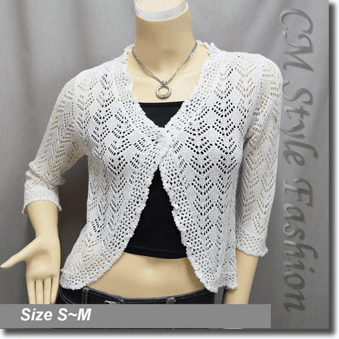 Silvery Thread Crochet Knit Cardigan Topper White