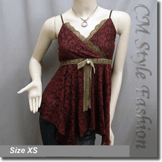 Spaghetti Strap Flowy Floral Lace Vest Top Burgundy