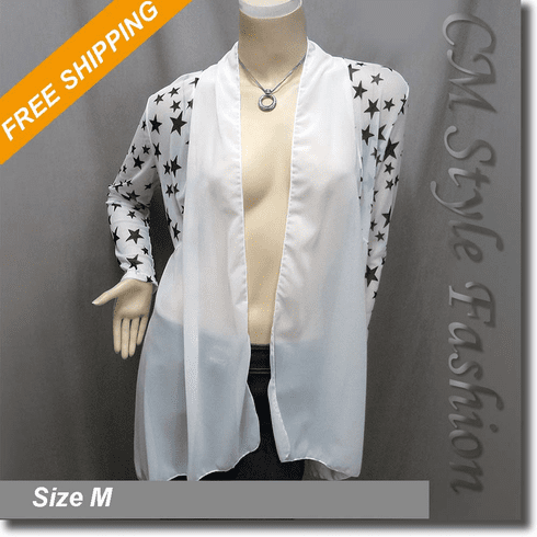 Star Patchwork Chiffon Flowy Cardigan Top White