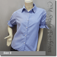 Stripey Lace Bows Cut Outs Blouse Shirt Top Blue White