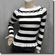 Stripey Wide Neckline Peekaboo Stretchy Ribbed Top Black White