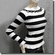 Stripey Wide Neckline Peekaboo Stretchy Ribbed Top Black White