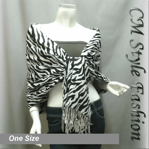 Tiger Animal Print Stole Scarf Shawl Wrap Black Gray