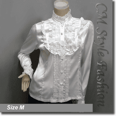 Victorian Style Ruffled Satin Elegant Blouse Shirt Top Off White