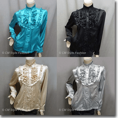Victorian Style Ruffled Satin Elegant Blouse Shirt Top Series