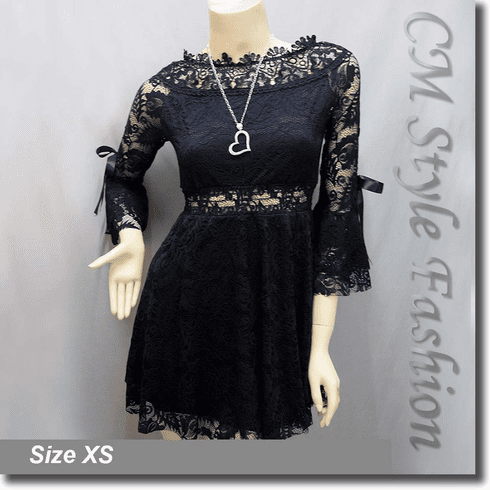 Wide Neckline Sexy Lace Ruffle Little Dress Top Black