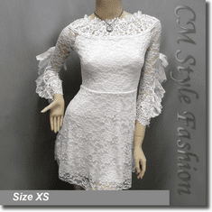 Wide Neckline Sexy Lace Ruffled Little Dress Top White