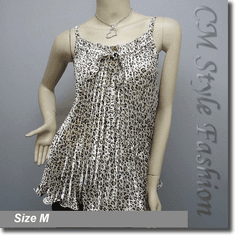 Woman Leopard Print Pleated Cami Camisole Tank Top