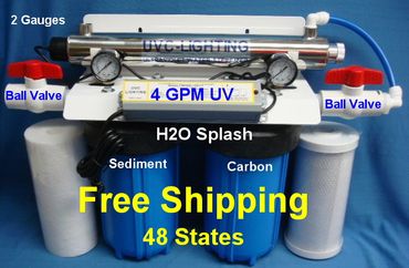 BB 10&quot; Water Filter - Dual 1&quot; Ports - Ball Valves, Gauges and 4 GPM UV