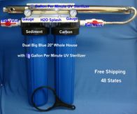Big Blue 20&quot; Water Filter - Dual 1&quot; Ports - 8 GPM UV with Ball Valves and Gauges