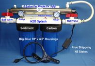 Blue BB 10&quot; Water Filter - Dual 1&quot; Ports - Ball Valves, Gauges and 6 GPM UV