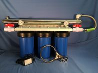 Blue Big Blue 10&quot; Water Filter - Triple 1&quot; Ports - 2 Carbons and 1 Sediment - 8 GPM UV with Ball Valves and Gauges