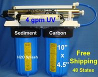 Whole House Filter - Dual, 10&quot; BB , Carbon, Sediment, 4 GPM UV
