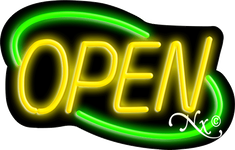 Green and Yellow Neon Open Sign-Deco Style-ASSEMBLED in the U.S.A