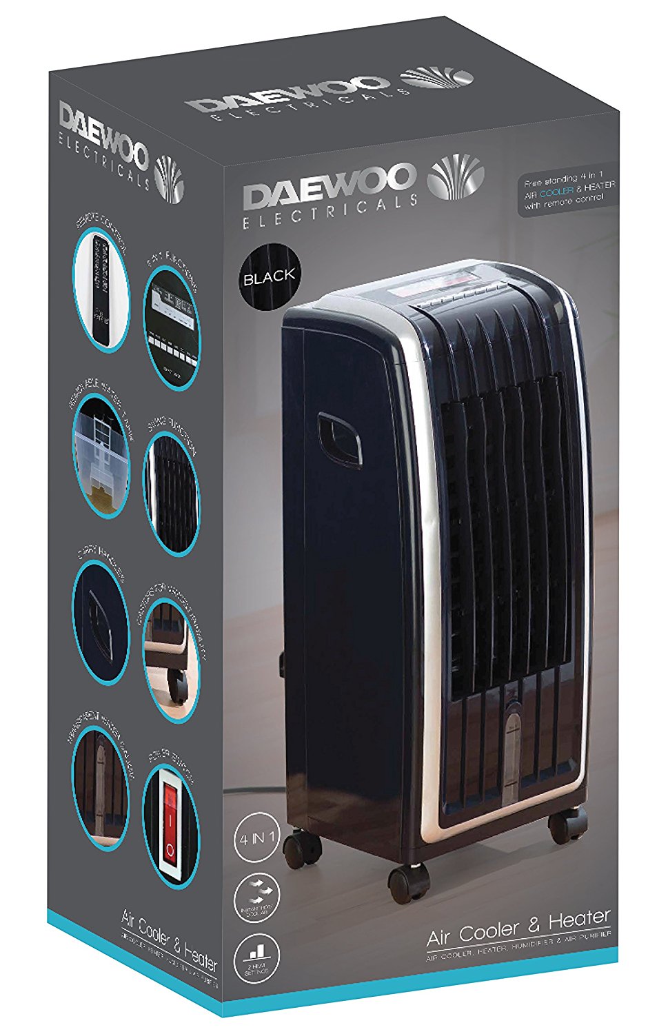 Daewoo Portable B06XKCG3JM 6.5L 4-in-1 Air Cooler, Fan Heater, Air Purifier  u0026 Humidifier - BLACK 220 VOTLS NOT FOR USA