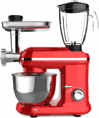 Frigidaire FD5126 1000W 6-Speed Stand Mixer With Blender & Meat Grinder, Red 220-240 VOLTS (NOT FOR USA)
