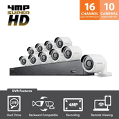 SDH-C85100BF  SAMSUNG 16 CHANNEL 4 MP SECURITY SYSTEM WITH 2TB HARD DRIVE, 10 SUPER HD BULLET CAMERAS, AND 82' NIGHT VISION FOR 110  220 Voltage USE
