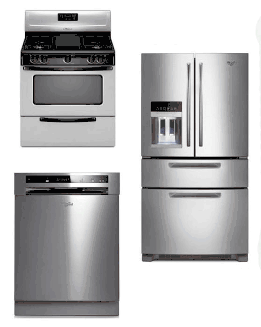 WHIRLPOOL KITCHEN APPLIANCES STAINLESS STEEL SET OF REFRIGERATOR